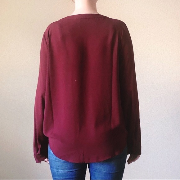 Burgundy flowy long sleeve blouse - Picture 3 of 5